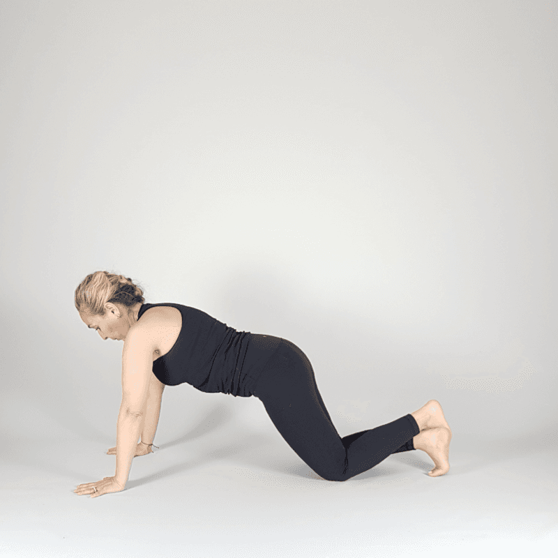 Yoga practitioner hovering knees in Tabletop position