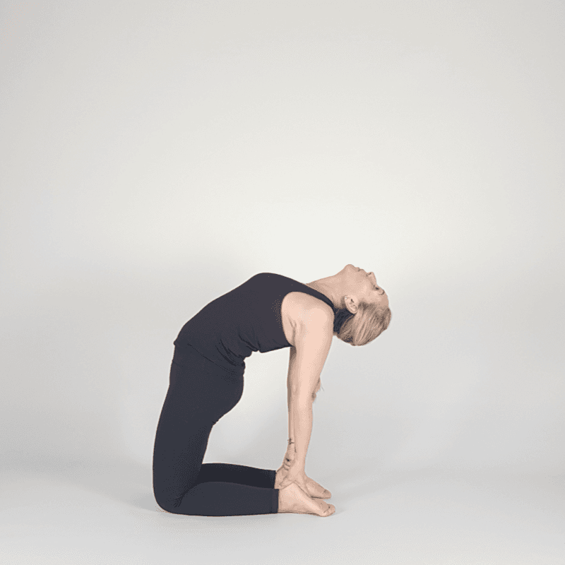 Yoga practitioner transitioning out of Camel Pose
