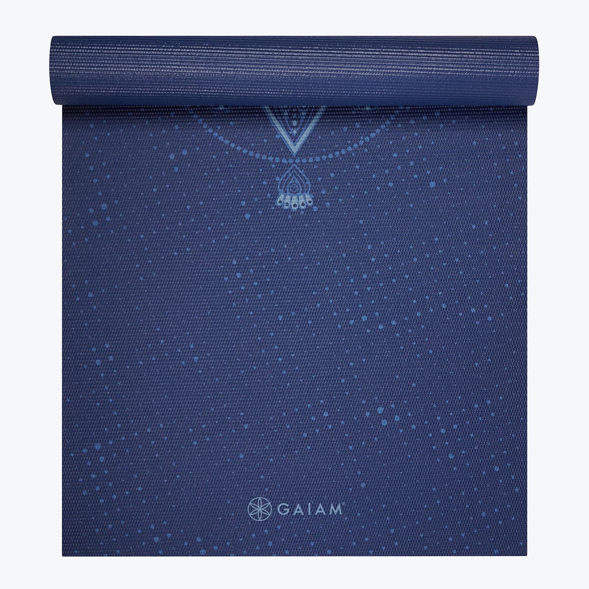 Gaiam Premium 6mm yoga mat in Celestial Blue — rolled